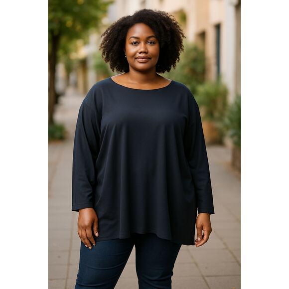 bryn Walker Made In USA Black 1X Twyla Tunic Lagenlook Oversized Ponte Knit NEW - Picture 1 of 9